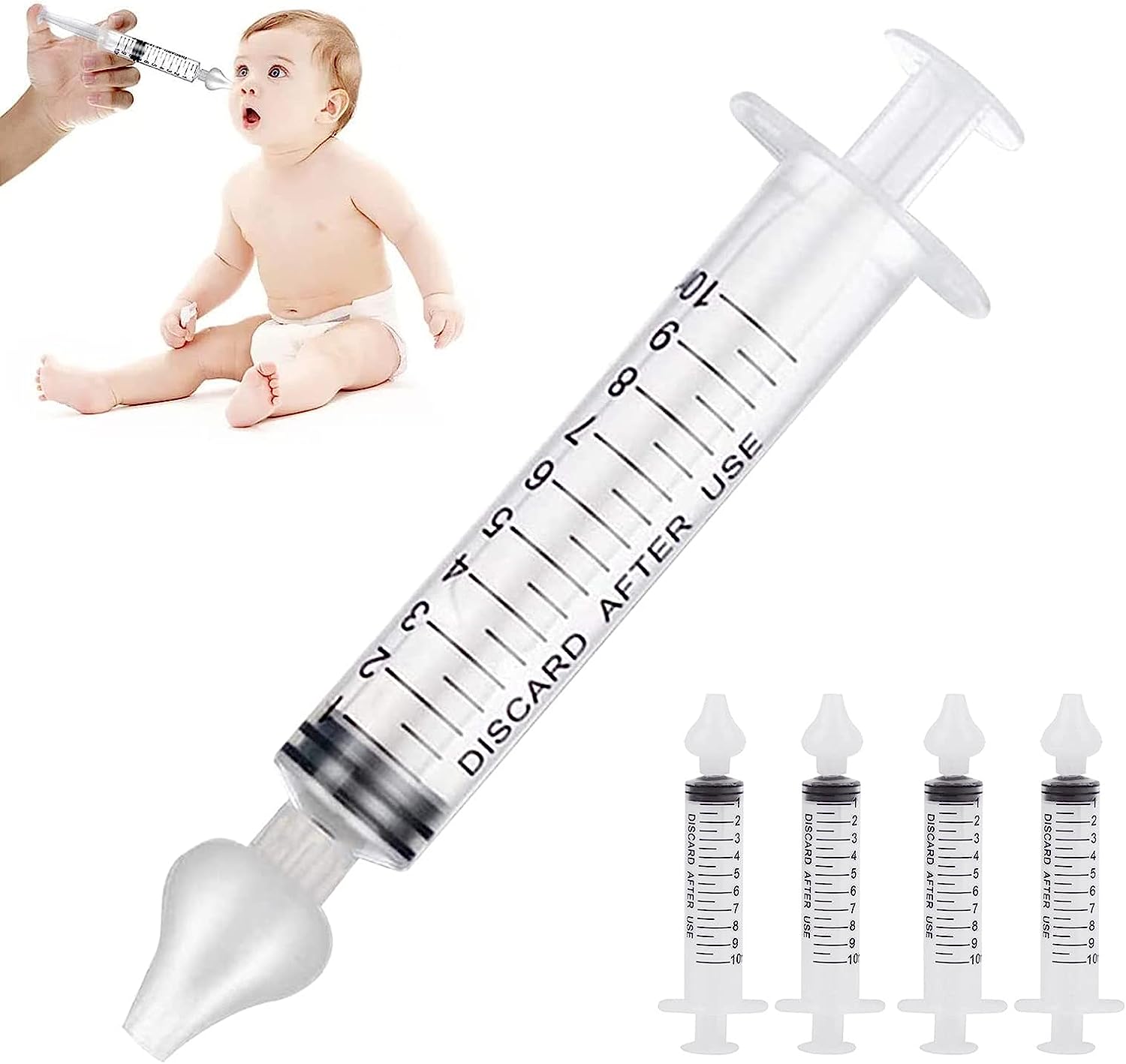 Infant Nasal irrigation, 10ml Nasal irrigation syringe, nasal cleaner with cleanable and reusable silicone nasal suction nozzle, safe nasal cleaner